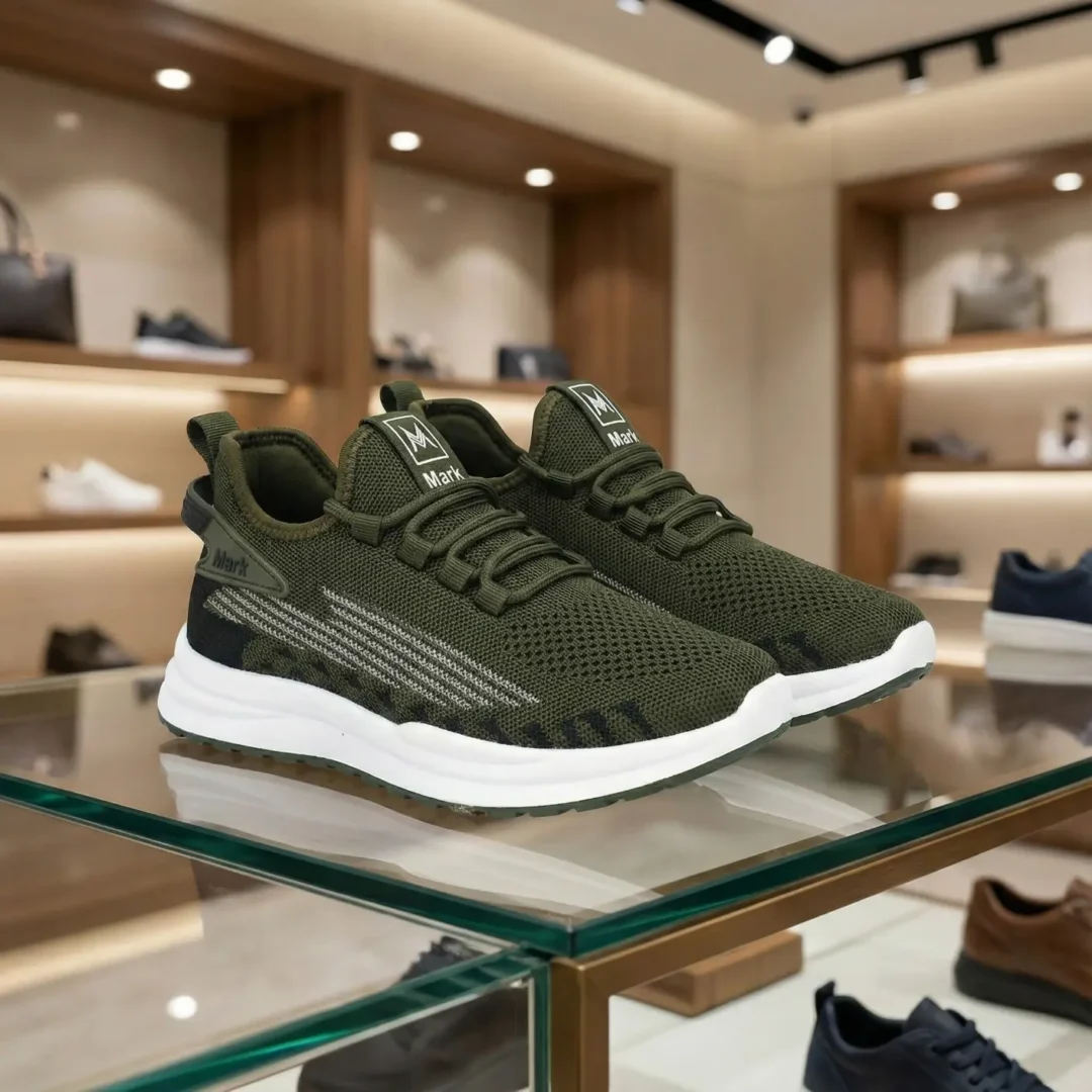 Mark  Olive Green Knitted Runnig Sneakers