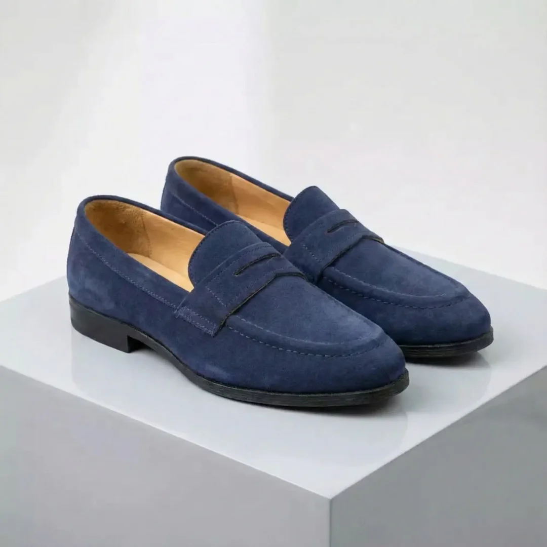 G Leather Premium Suede Leather Penny Loafer Casual Shoe – Deep Navy Blue