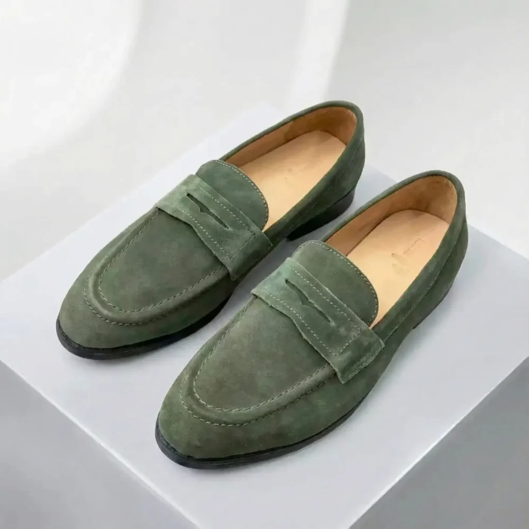 G Leather Premium Suede Leather Penny Loafer Casual Shoe – Olive