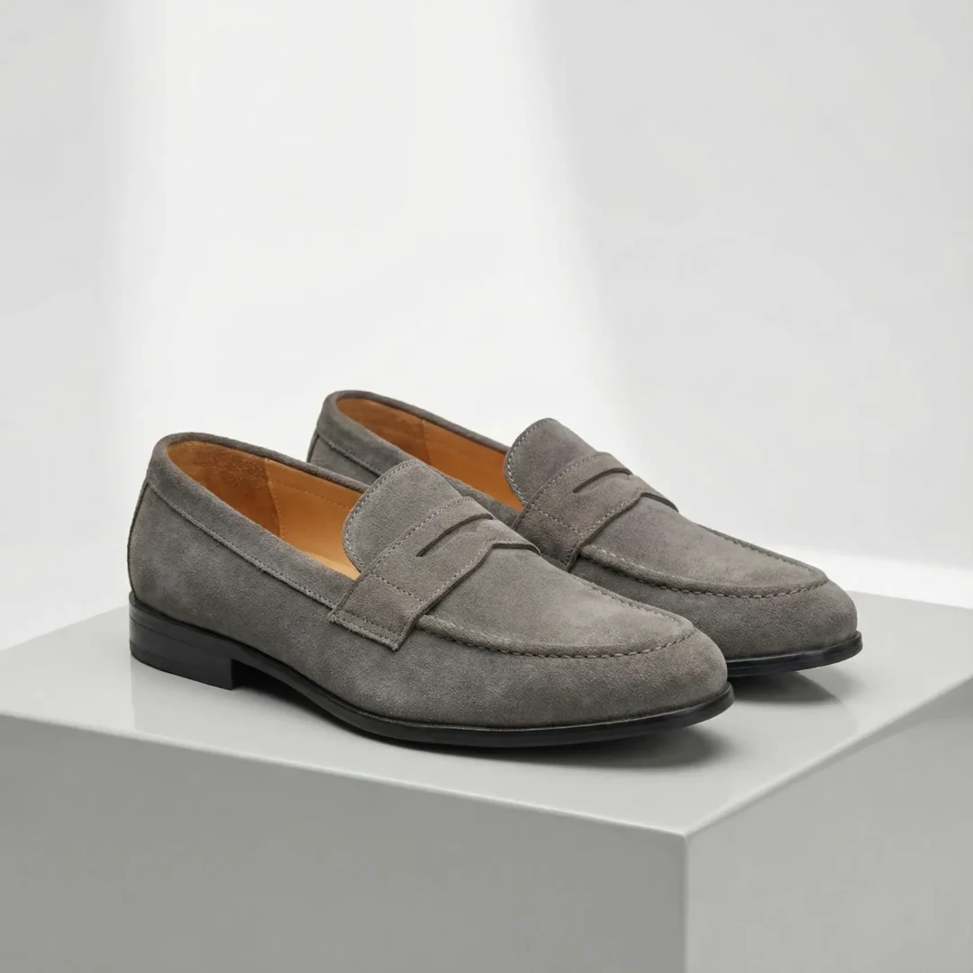 G Leather Premium Suede Leather Penny Loafer Casual Shoe – Deep Ash