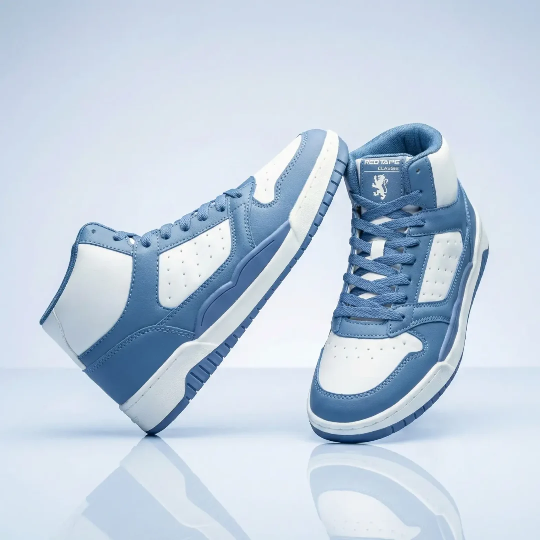 Redtape High-Neck Sneakers | White - Light Blue Premium Edition